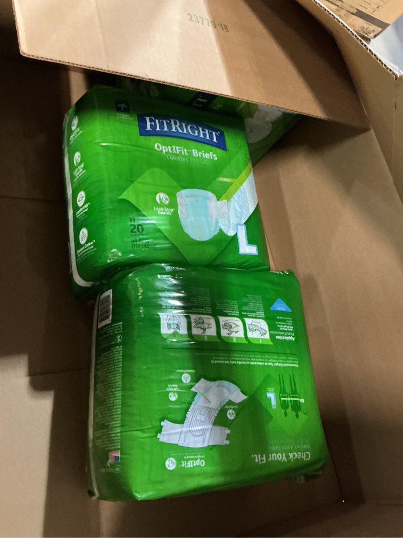 Condition photo showing As Is for FitRight Adult Diapers, Extra+ Heavy Absorbency, L (Waist Size 44in-56in), 80 Count, OptiFit Incontinence Briefs for Men and Women, Disposable, Moisture-Wicking, Leak Protection. 80 Count Large (incomplete)