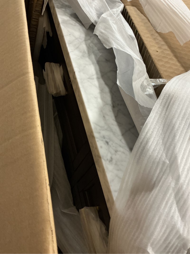 Condition photo showing Good Condition for  allen + roth Roveland 36-in Deep Walnut Undermount Single Sink Bathroom Vanity with Natural Carrara Natural Marble Top in Brown |