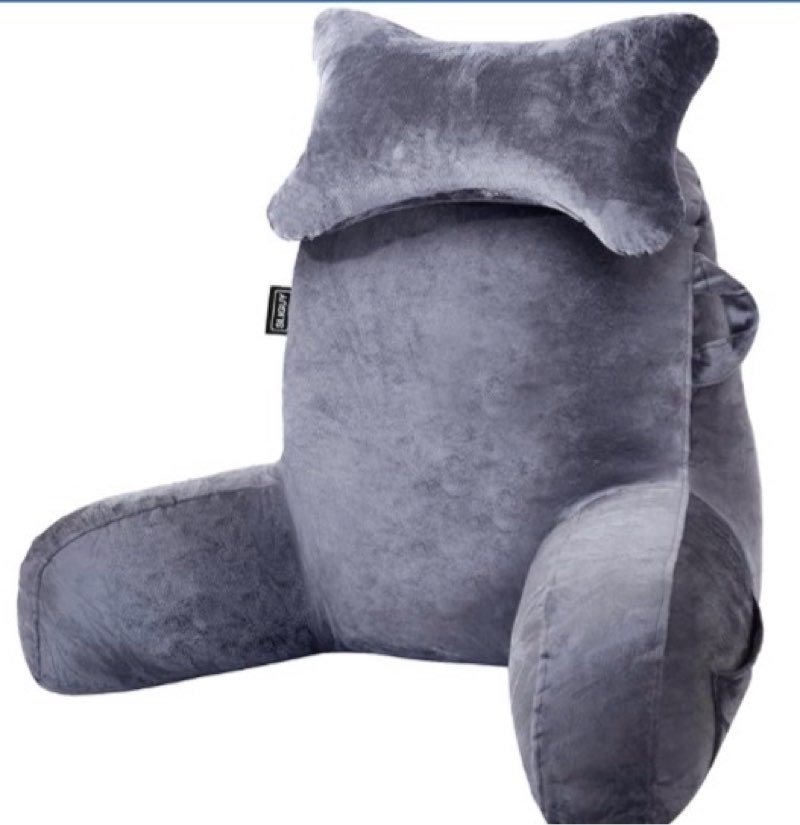 sliguy reading pillow for sitting in bed couch adult, back pillow with arm support and pockets, adult back pillow bed chair for bed rest, reading, watching tv, gaming for boys and girls dark grey