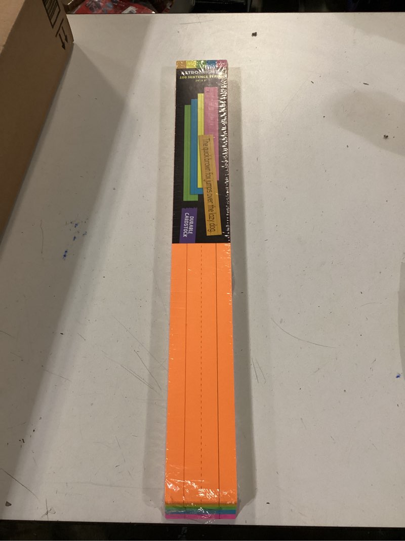 Condition photo showing As Is for Astrobrights Colored Sentence Strips, 3" x 24", 65 lb/176 gsm, 5-Color Assortment, 100 Count (91992) elastic band