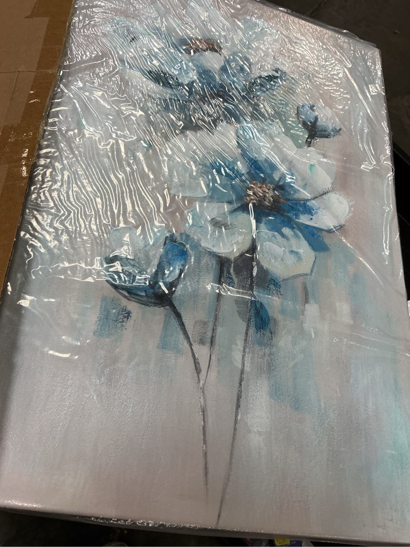 Condition photo showing Good Condition for flower picture canvas wall art: 2 pieces teal floral abstract prints artwork vintage turquoise bouquet botanical painting for bedroom living room bathroom home office flower 01 24"l x 16"w x 2