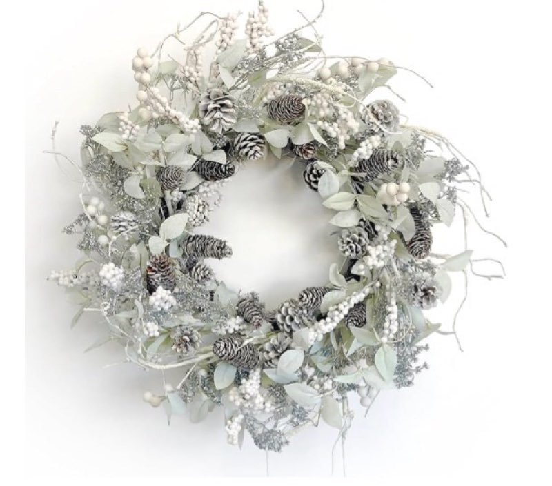 Birch Wreath with White Berries, Iced Pine Cones, Holly Leaf, Branch - 26" Winter Christmas Wreath for Front Door or Indoor Wall Window Thanksgiving