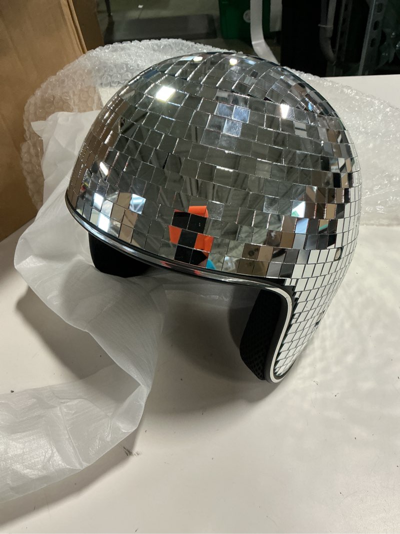 Condition photo showing New/Like New for Disco Helmet with Retractable Visor Glitter Mirror Glass Punk Costume Hat for Bar DJ Club Party