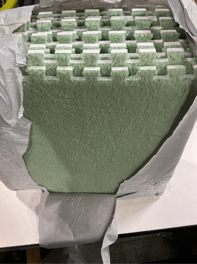 Condition photo showing Good Condition for 12 pcs kids foam interlocking carpet tiles with border, thick carpet squares plush floor playmats baby crawling rug - 49" x 37" (mint green, 12 tiles) 12 tiles mint green