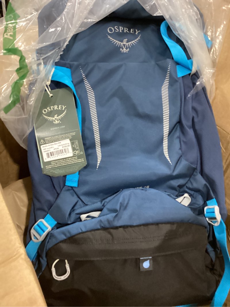 osprey hikelite 28l lightweight hiking backpack - durable travel daypack with rain cover for men and women, atlas blue, s/m small-medium atlas blue