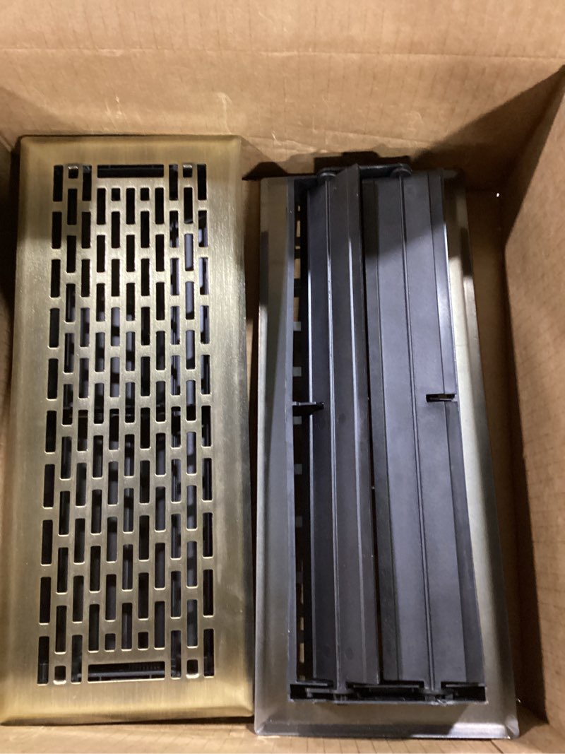 Condition photo showing Good Condition for 4x12 Inches 2 Pack Heavy Duty Walkable Floor Register - Easy Adjust Air Supply Lever Decorative Floor Vent Covers - Boston Design Vent Covers for Home - Antique Brass 4x12 Inches Antique Brass 2PCS