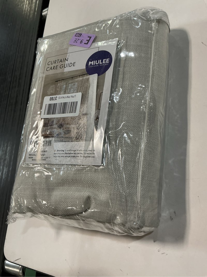Condition photo showing Good Condition for MIULEE 100% Blackout Curtains 102 Inch Long 2 Panels Set for Bedroom, Thick Faux Linen Black Out Curtain Room Darkening Back Tab Pleat Window Textured Drapes with Hooks for Living Room, Grey Beige Grey Beige 50"W x 102"L (Pack of 2)