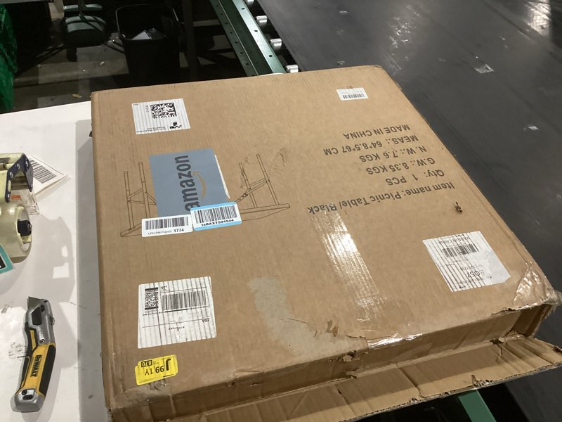 Condition photo showing As Is for 4Ft Folding Table Adjustable Height Portable Folding Tables Heavy Duty 400 lbs Capacity, Wood Grain Tabletop for Working Meeting Parties, Picnic, Camping, Weddings, Garden Dining-Black (4FT)