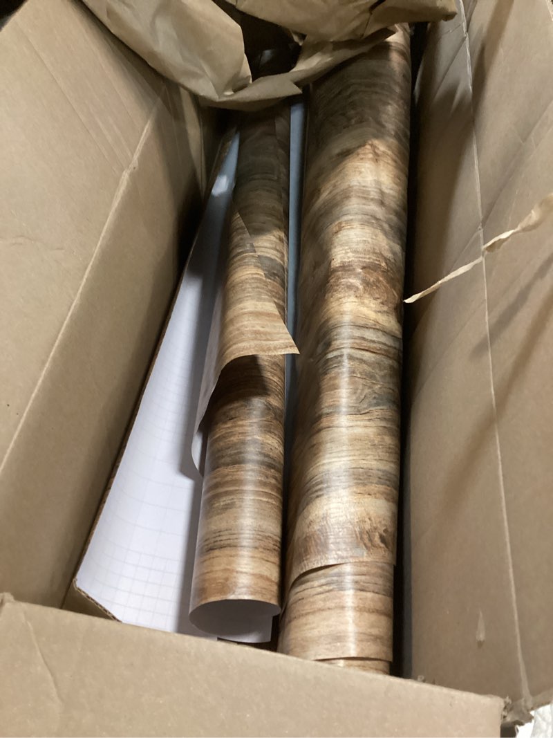 Condition photo showing As Is for 31"×354" Extra Wide Thick Brown Grey Distressed Wood Wallpaper Peel and Stick Matte Textured Gray Wood Grain Contact Paper Vinyl Wrap Furniture Sticker for Bedroom Office Door Table Cabinets Brown 31" x 354"
