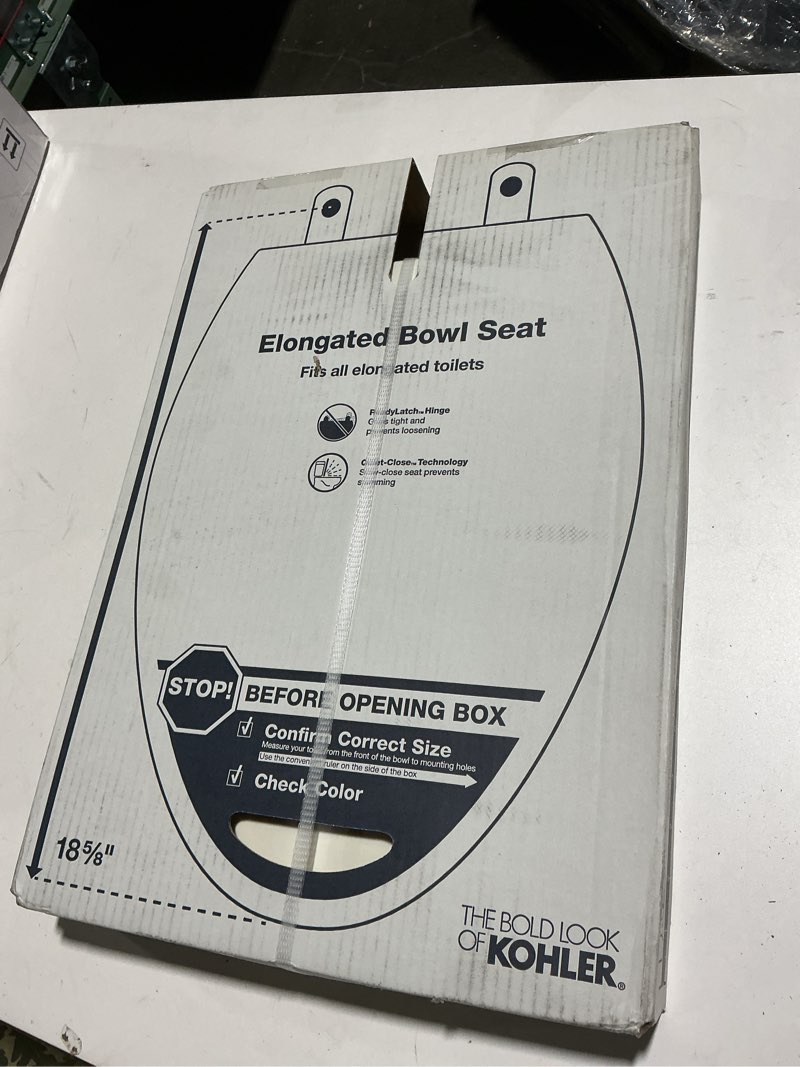 Condition photo showing New/Like New for KOHLER 4636-RL-96 Cachet ReadyLatch Elongated Toilet Seat Slow Close Soft Close, Toilet Seat Quiet Lid, Contoured Grip-Tight Bumpers Installation Hardware, Apartment Essentials, Biscuit Biscuit Elongated Ready Latch