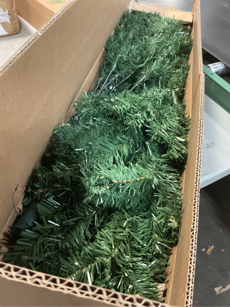 Condition photo showing As Is for ININ 7FT Prelit Christmas Spruce Artificial Tree with Led Lights, Lighted Christmas Tree,Hinged Full Xmas Tree for Home Party Decoration,500 LED Lights,1592 Branch Tips, Metal Hinges & Foldable Base.