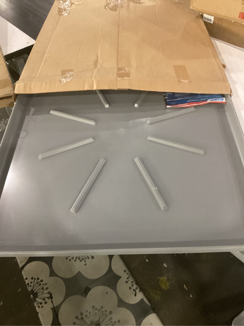 Condition photo showing Good Condition for camco low profile washing machine drain pan with pvc fitting, 29 inch x 33 inch id and 31 inch x 35 inch od - protects your floors from washing machine leaks - easy to use - pewter - 20788 standard packaging pewter 30.5" x 34.5"