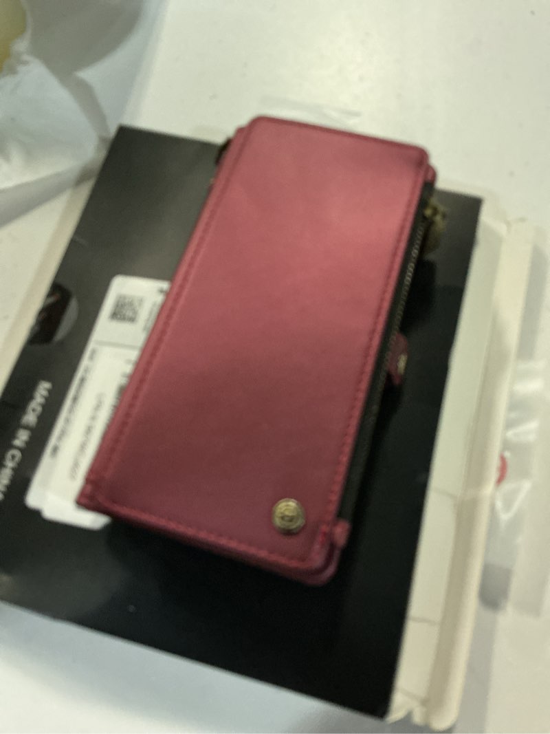 Condition photo showing New/Like New for defencase for iphone 17 pro max case wallet with rfid blocking card holder for women and men, fashion pu leather magnetic snap flip zipper strap wallet phone case for iphone 17 pro max 6.9", wine red