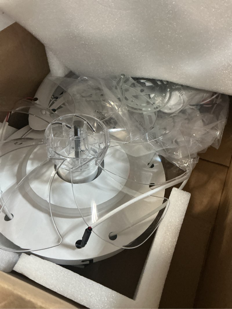 Condition photo showing As Is for Ceiling Fan with Lights Remote Control, 26" White Low Profile Ceiling Fan with Light, Modern Leaf Geometric Flush Mount Ceiling Fan for Kitchen Bedroom 26"-Double Leaf-White