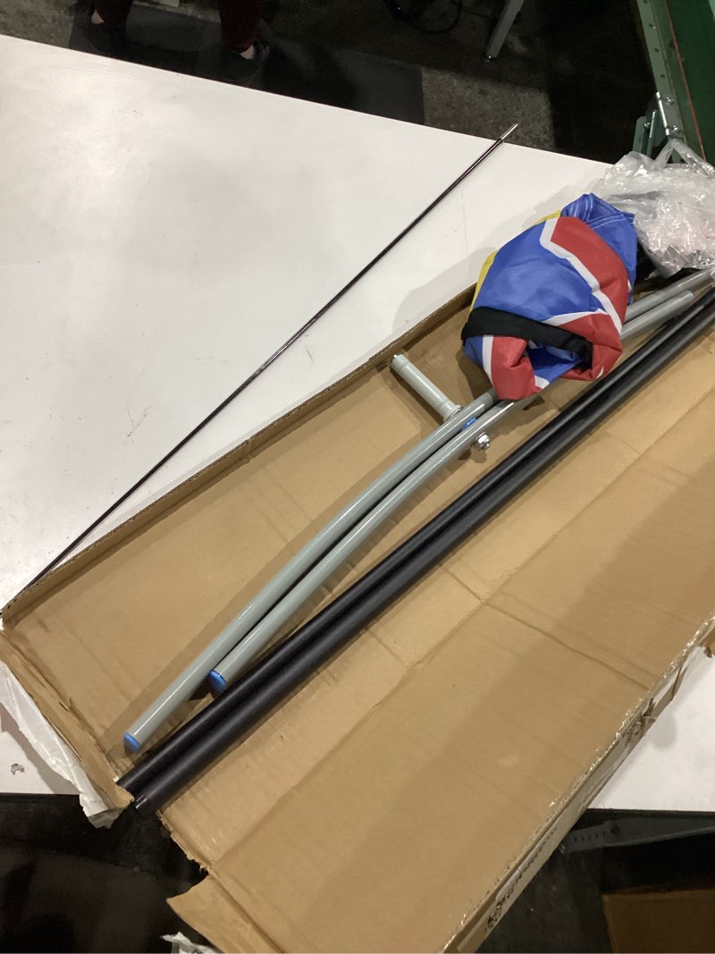 Condition photo showing As Is for mastercanopy 7ft tall open feather flag pole kit red | waterproof uv-resistant wind-resistant durable sided printed for storefronts & malls 7ft now open