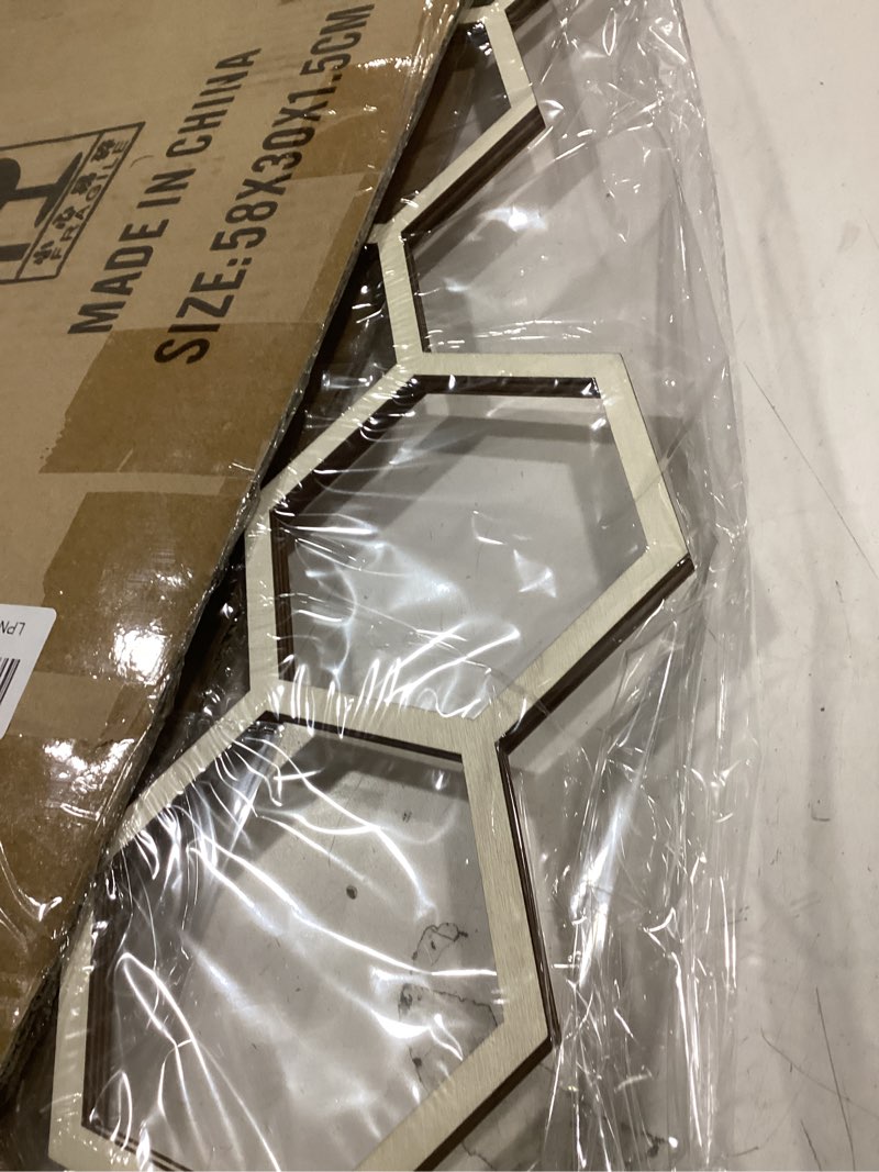 Condition photo showing Good Condition for Silipull 2 Pcs 22 x 12 Inch Large Wood Honeycomb Decoration Honeycomb Wall Decor Wood Hexagon Decor Bee Wall Hanging Decoration for Living Room Garden Bedroom Office Home Party(Wood Color)