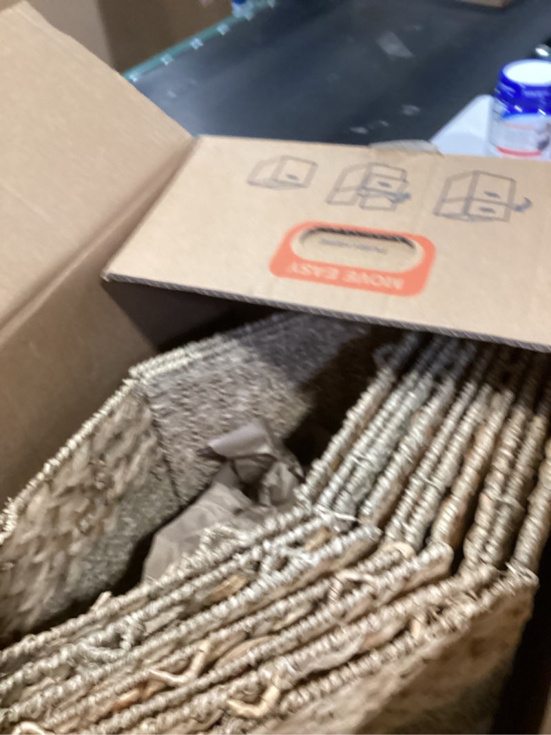 Condition photo showing Good Condition for 13x13x13 Storage Cube Bins Wicker Storage Basket for Cube Shelf, Natural Foldable Square Baskets for Storage, Large Woven Cube Storage Bin with Handle, Baskets for Pantry, Bedroom Set of 4