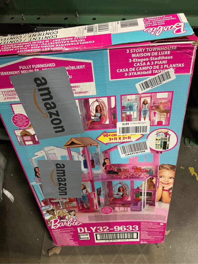 Condition photo showing Good Condition for (Incomplete)Barbie 3-Story Townhouse Dollhouse with Elevator, Swing Chair, Furniture and Accessories, Fold for Portability and Travel (Amazon Exclusive)