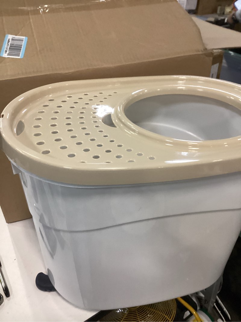 Condition photo showing As Is for IRIS USA Top Entry Cat Litter Box, Large Enclosed with Litter Catching Lid and Scoop, Dog Proof, Cat Litter Box, White/Beige