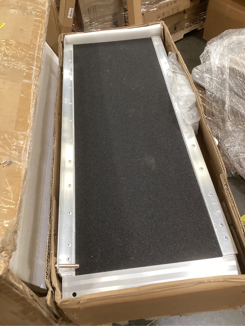 Condition photo showing As Is for fachnuo 6 feet portable wheelchair ramp with sopport legs, non-skid aluminum handicap ramps, folding threshold wheel chair ramp for home steps, stairs, entry, threshold, doorways, 800lbs capacity aluminum 6ft(using height 6-18'')