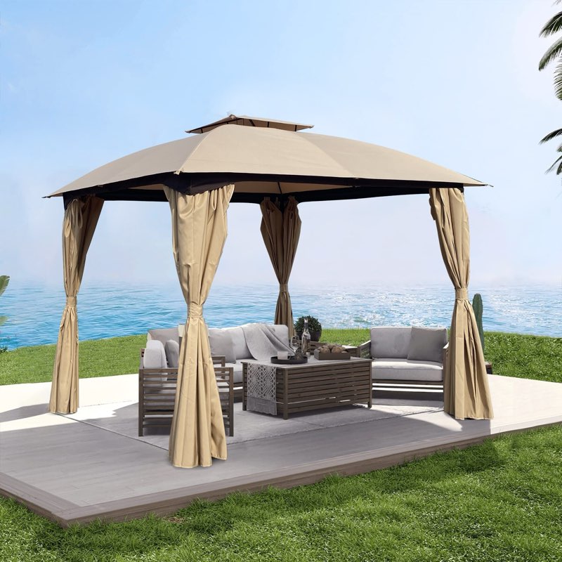 Khaki 10x10 ft Outdoor Gazebo Canopy 