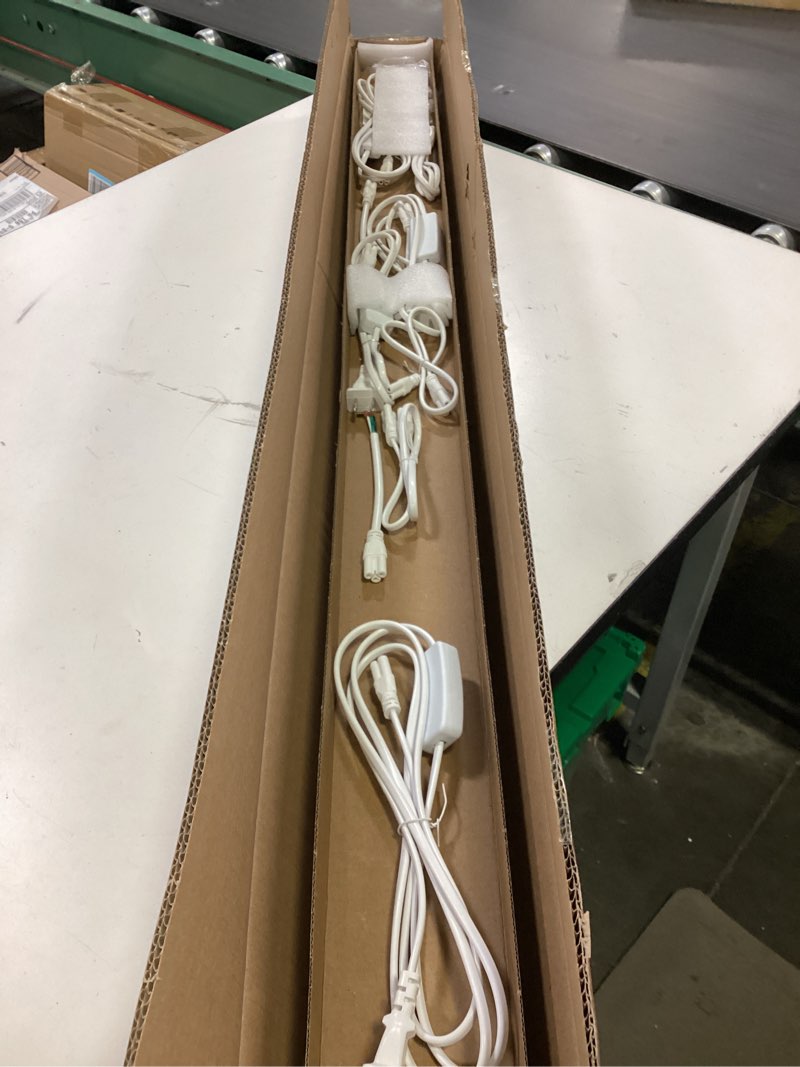 Condition photo showing New/Like New for Pak 4FT LED Shop Lights, 2300LM 6500K Cool White, 20W Energy Efficient Linkable Ceiling and Under Cabinet Lighting, T5 Integrated Utility Fixture for Garage, Workshop, Basement, FCC Certified, 4 Pack White 4FT 6500K-4 Pack