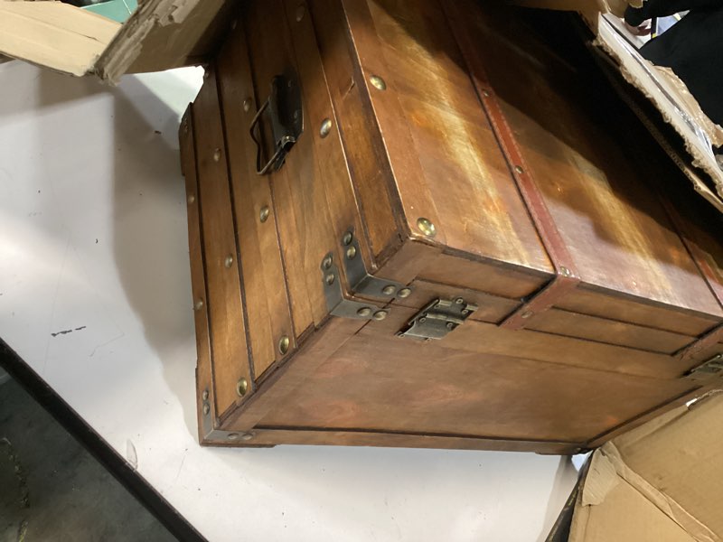 Condition photo showing item condition for Vintiquewise Wooden Brown Storage Trunk with Faux Leather Straps and Handles, Large Large (Single)