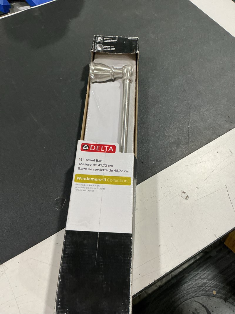 Condition photo showing New/Like New for moen preston collection brushed nickel 18-inch single bathroom towel bar, dn8418bn brushed nickel 18 inch 18" towel bar
