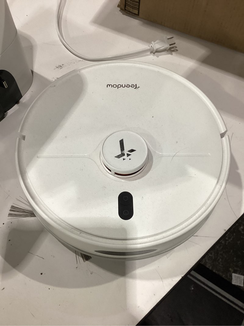 Condition photo showing As Is for teendow d20s max+ robot vacuum and mop, 8000pa suction for pet hair, with self-emptying dock and pet grooming parts, 10 weeks hands-free cleaning, precisense lidar navigation, app & voice control