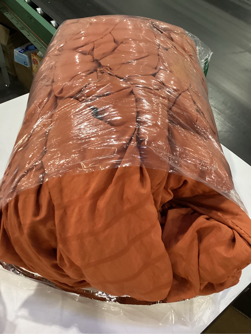 Condition photo showing Good Condition for CozyLux King Size Comforter Set Burnt Orange Seersucker 7 Pieces Bed in a Bag King Comforter Set with Sheets Terracotta Luxury Bedding Set with Down Alternative Comforter, Sheets, Pillowcases & Shams Burnt Orange King