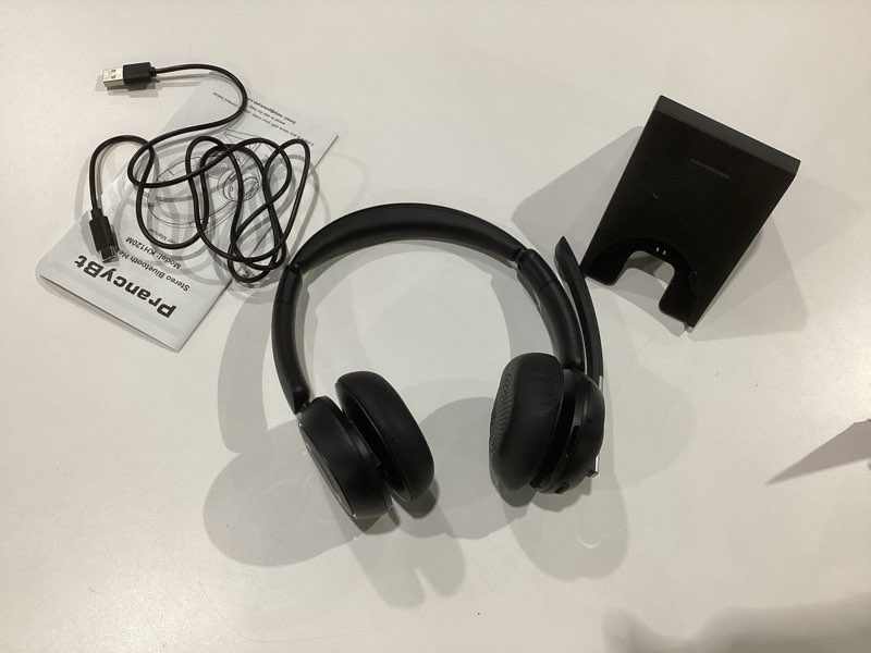 Condition photo showing Good Condition for (2025 Upgraded) Wireless Headset with Mic for Work, Bluetooth Headset with Noise Canceling Microphone with Dongle, Charging Base & Mic Mute, Wireless Headphones for Work from Home/PC/Computer Black Binaural, NOT TESTED