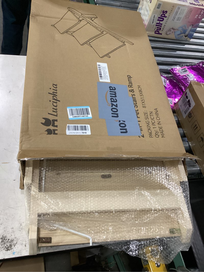 Condition photo showing New/Like New for luciphia wooden dog stairs for small dogs 2-in-1 foldable dog steps for beds cars couch anti-slip pet ramp with 3 steps indoor pet stairs for medium large older pets cats up to 220lbs 19.7"h x 23.6"l x 17.3"w-3 steps for sofas & low beds