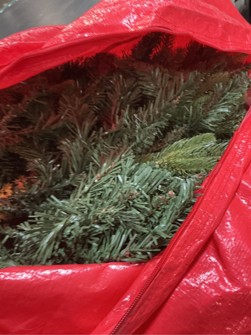 Condition photo showing As Is for 7ft Artificial Christmas Tree, 1400 Realistic Branch Tips, Easy Assembly Hinged Design, Includes Base 6ft 10in