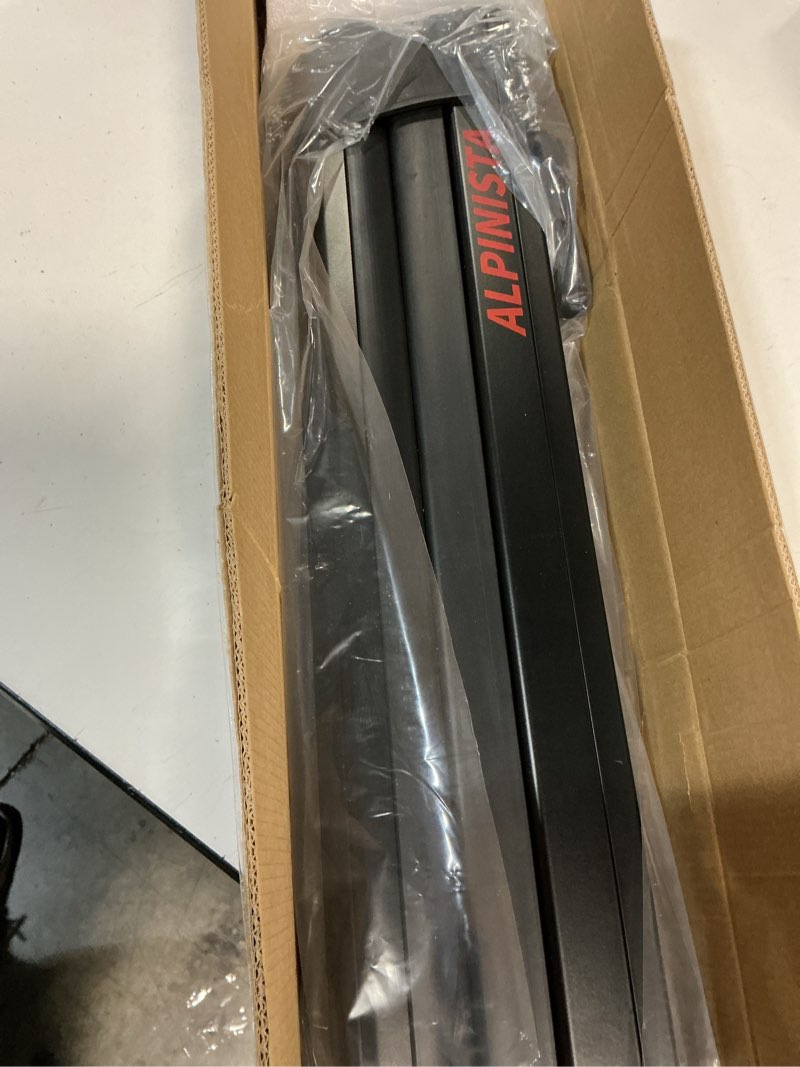 Condition photo showing New/Like New for alpinista ski & snowboard rack for car roof with sliding extension, snowboard roof rack fits 5 ski pairs or 4 snowboards, aluminum, universal for square/rectangular/aero bars black