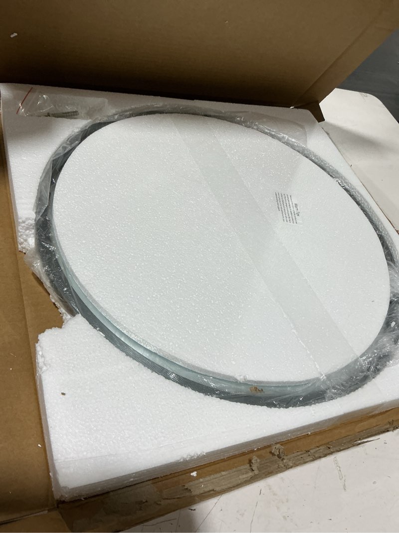 Condition photo showing As Is for bathroom mirror for wall mirrors for wall metal framed round hanging mirror matte deep grey small mirror modern ative for restroom farmhouse hanging deep grey grey 16"l x 16"w