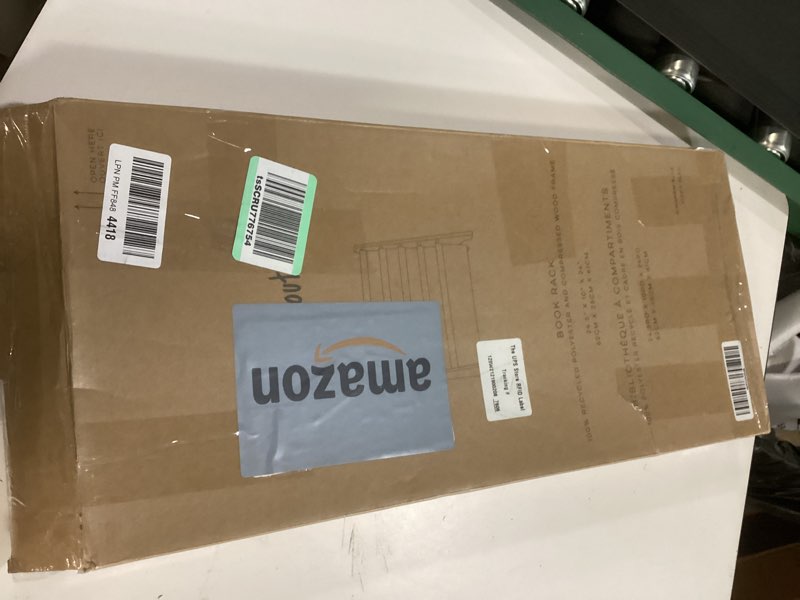 Condition photo showing As Is for 3 Sprouts Recycled Fabric Kids Bookshelf – 4-Tier Sling Book Rack Organizer - Nursery Room Playroom Classroom Wooden Book Shelves - Kid Bookcase Wood Storage Shelf for Toddler Age 3+ - Gingham Blue