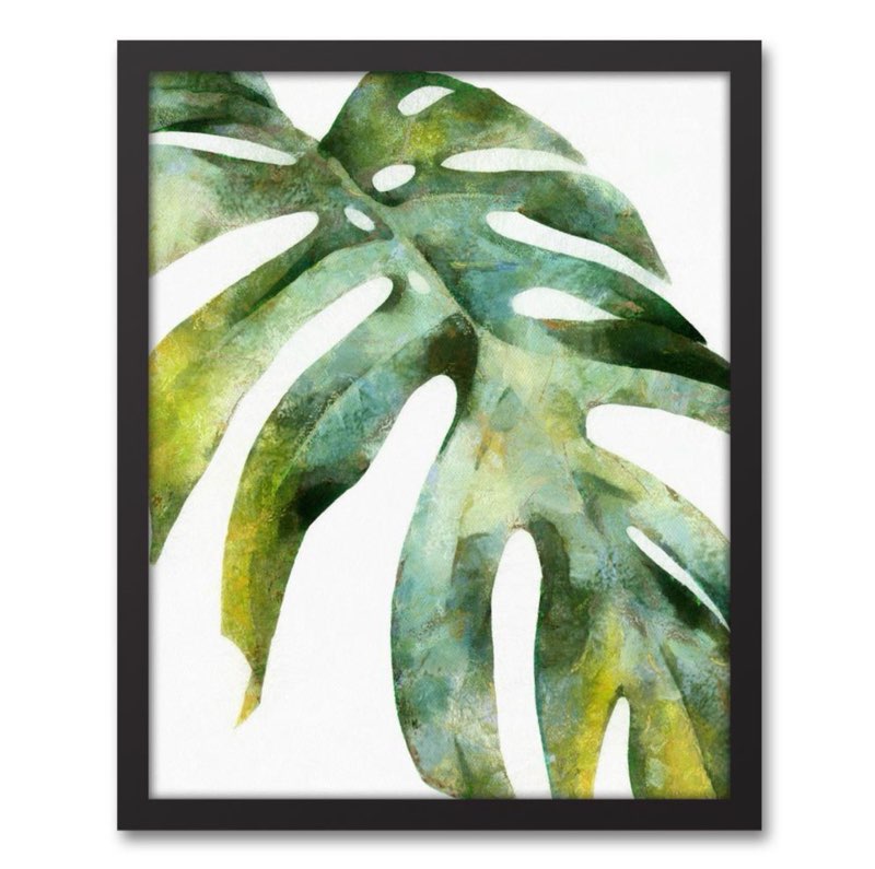 16 in. x 20 in. ''Green Palm Leaf'' Printed Framed Canvas Wall Art