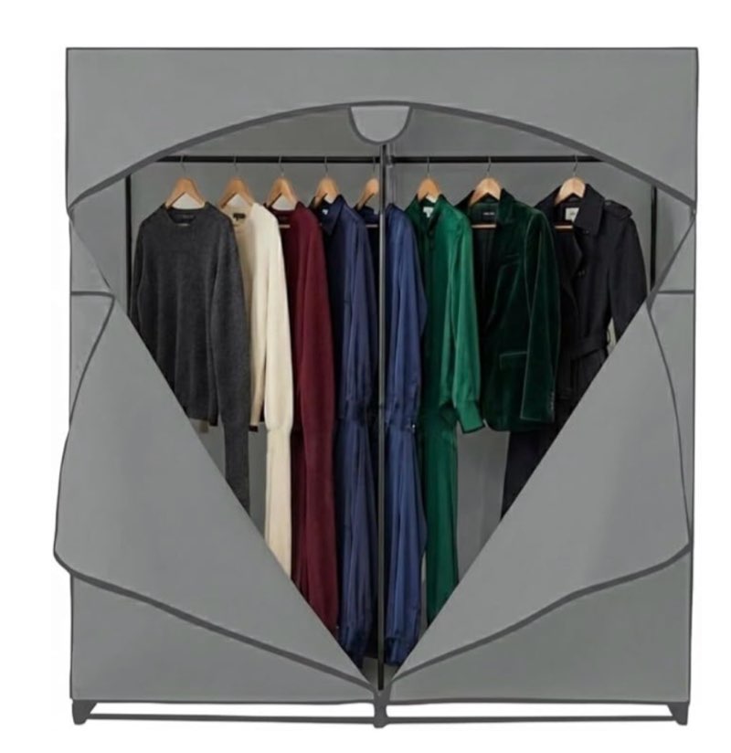 holdn’ storage portable wardrobe closet - 65 lb large capacity, internal heavy duty metal rod, zipper & clear window, durable clothes organizer, tool-free easy assembly, dark gray canvas cover