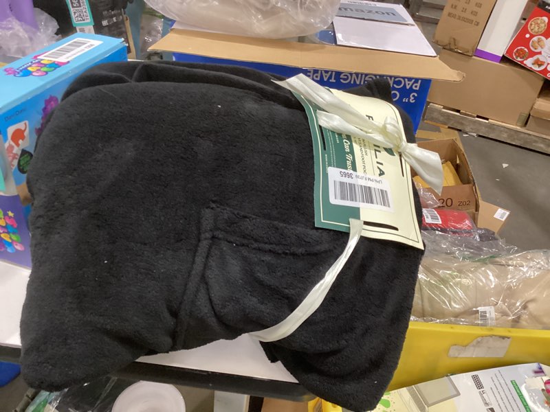 Condition photo showing Good Condition for PAVILIA Fleece Blanket with Sleeves, Foot Pockets for Women Men Adults, Plush Wearable Blanket Throw Wrap, Warm Snuggle Blanket Robe, Cozy Gift Ideas Wife Mom, Black Black Fleece