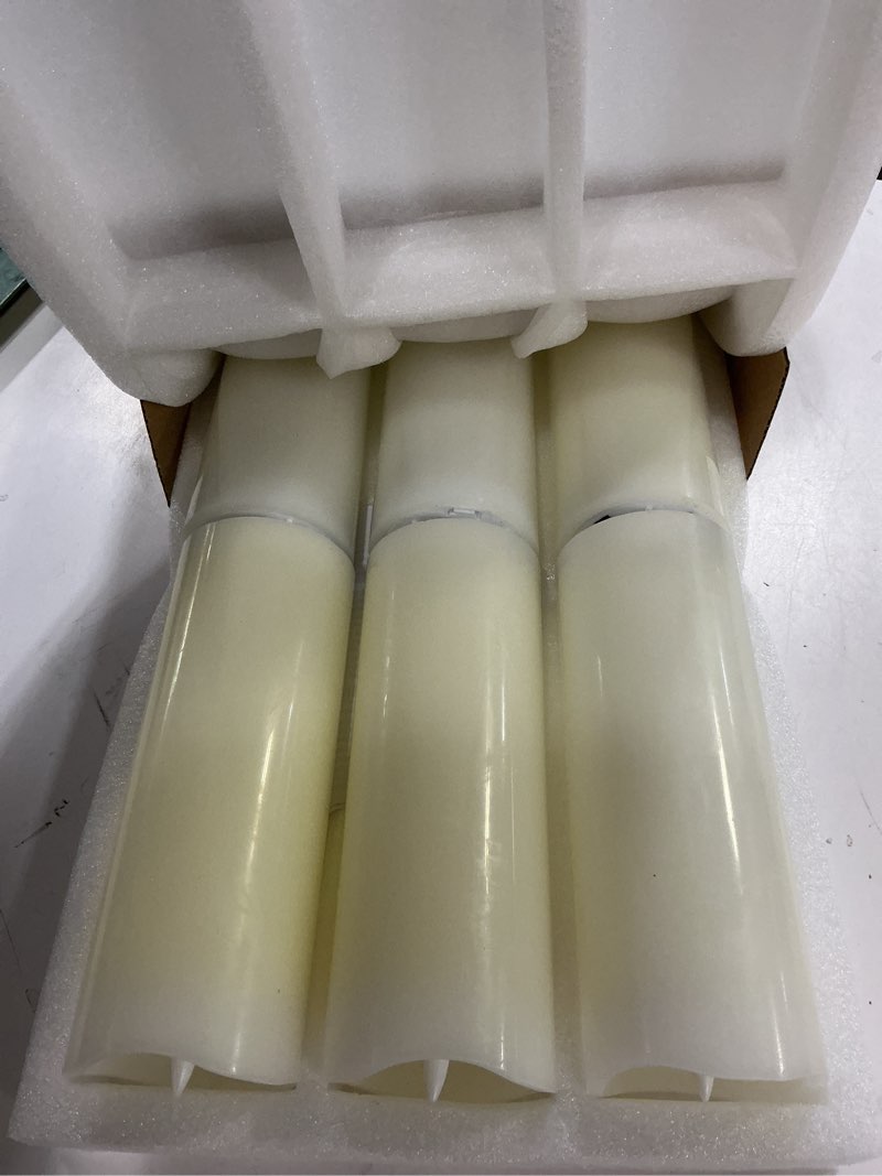 Condition photo showing Good Condition for stonebriar 6 count white real wax 3x8 flameless led pillar candles with remote and timer 3" x 8" white 6