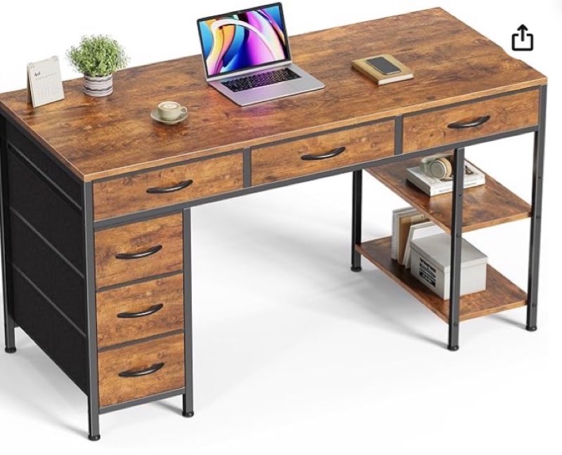 Huuger Computer Desk with 6 Drawers, 48” Office Desk with Shelves, Reversible Gaming Desk, Corner Desk with Storage, Work for Home Office, Study, Living Room, Rustic Brown