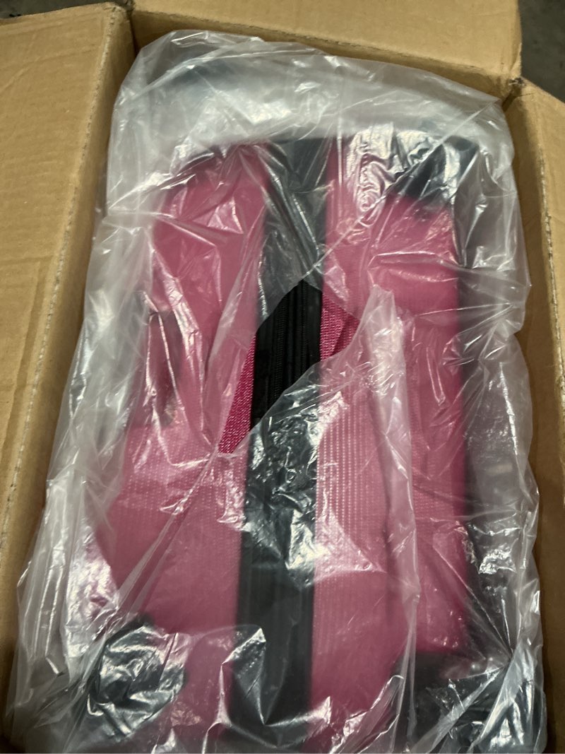Condition photo showing New/Like New for rockland melbourne hardside expandable spinner wheel luggage, magenta, checked large 28" checked large 28" magenta