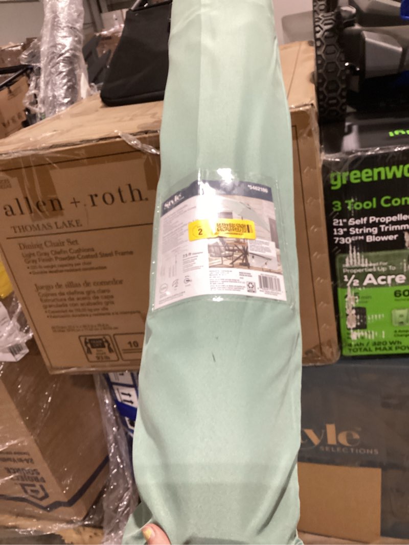 Condition photo showing As Is for style selections 7.5-ft steel sage green market patio umbrella