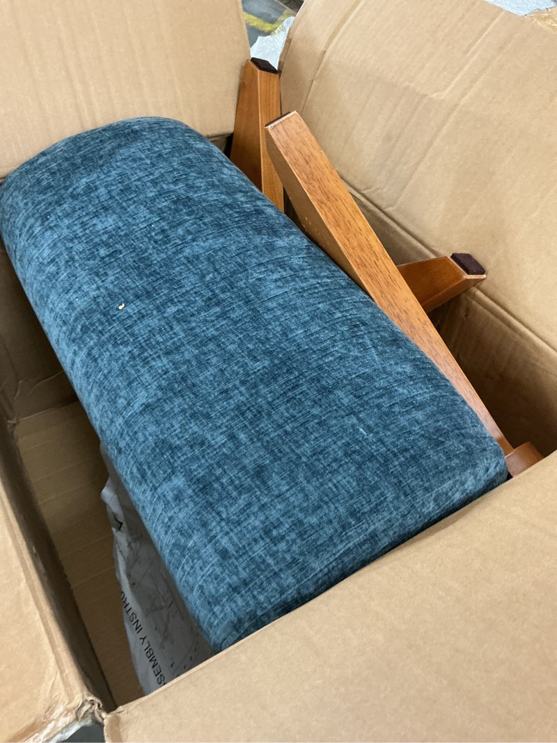 Condition photo showing As Is for small blue ottoman