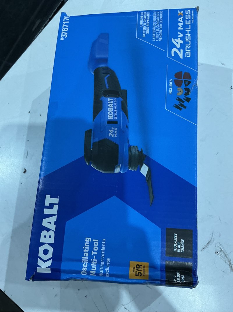 Condition photo showing As Is for (no accessories )kobalt 24-volt cordless brushless variable 17-piece oscillating multi-tool kit with soft case (included charger not included)