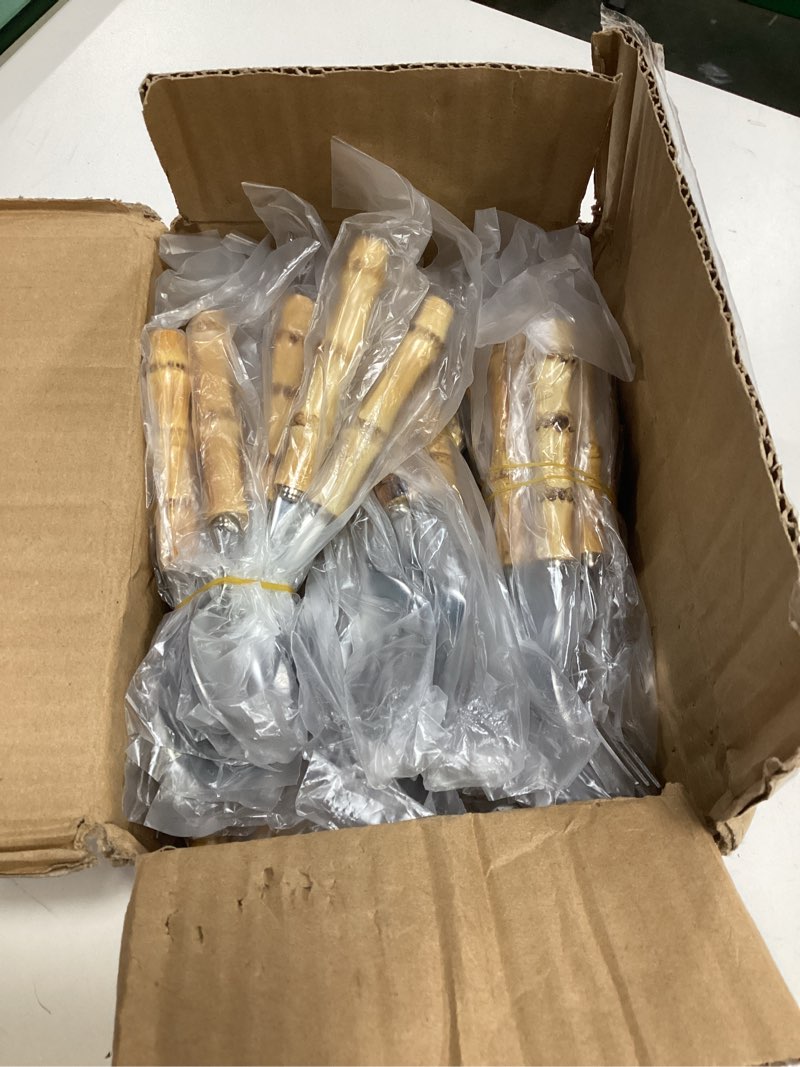 Condition photo showing New/Like New for 50pcs silverware set for 10, bamboo handle flatware set, stainless steel cutlery set for home restaurant and party, bamboo forks spoons and knives set, polished tableware 50-piece service for 10