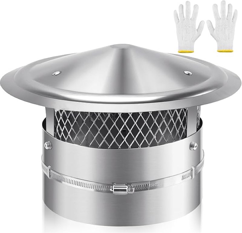 8 Inch Chimney Cap, 8" Stainless Steel Cone Top Chimney Cap with Screen, Adjustable and Reinforced Round Chimney Cap, Chimney Cover for Vents,Rain Cap for All-Round Chimney,8 Inch Round Chimney Cap