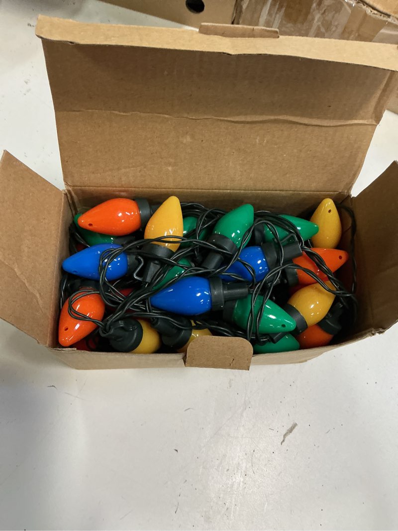 Condition photo showing Good Condition for C7 Bulbs Christmas String Lights with Remote - 50 LED 26ft Battery String Lights - Fairy Christmas Lighting for Outdoor Yard Wreath House Party Xmas Tree Christmas Decorations - Multi Color Multicolor