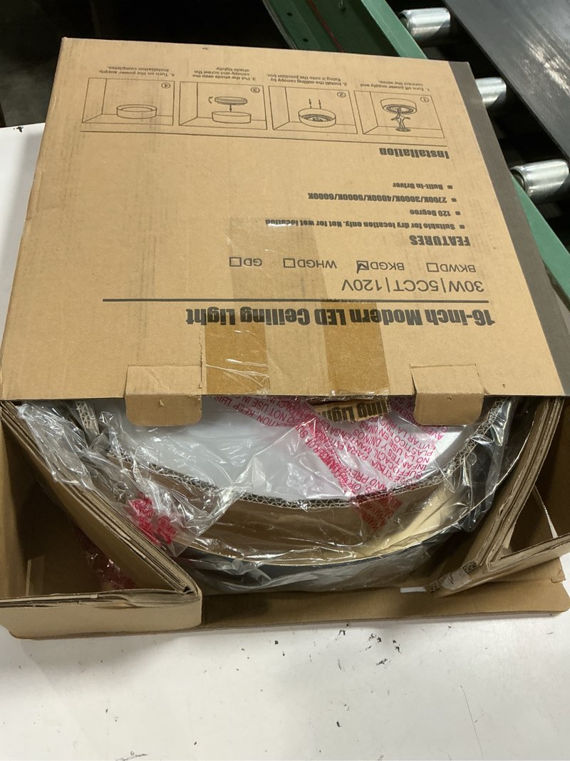 Condition photo showing New/Like New for brighthome 16in flush mount led ceiling light, 30w(300w equiv) 3000lm, 5cct 2700k 3000k 4000k 5000k 6000k, dimmable modern flush mount light for bedroom, bathroom, hallway, kitchen, white and gold matte black(5cct) 16inch-1pack