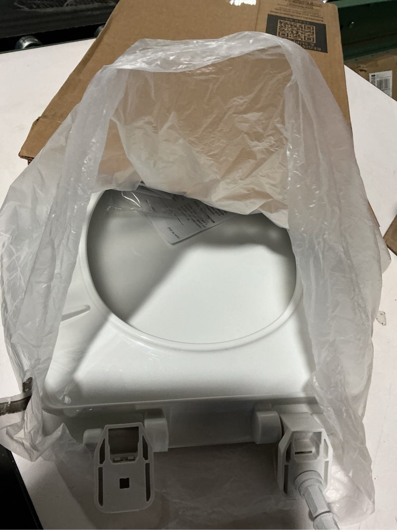 Condition photo showing As Is for Mayfair Caswell Modern Slow Close Toilet Seat, Durable Plastic, Elongated, White Elongated 1 Seat
